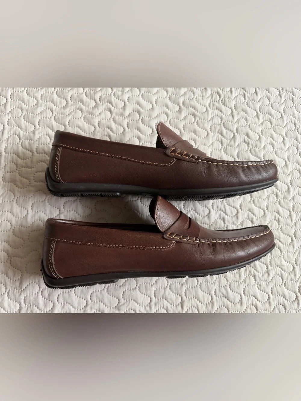 Sandro Men’s Chestnut Brown Leather Penny Loafers w/ Mocassin Stitching Size 10